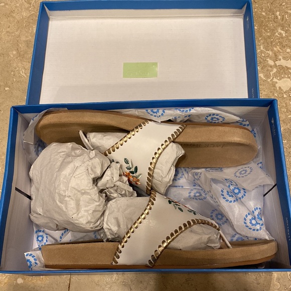 Jack Rogers Orange Floral Embroidered Comfort Jacks 9.5 NEW WITH BOX - Picture 6 of 7